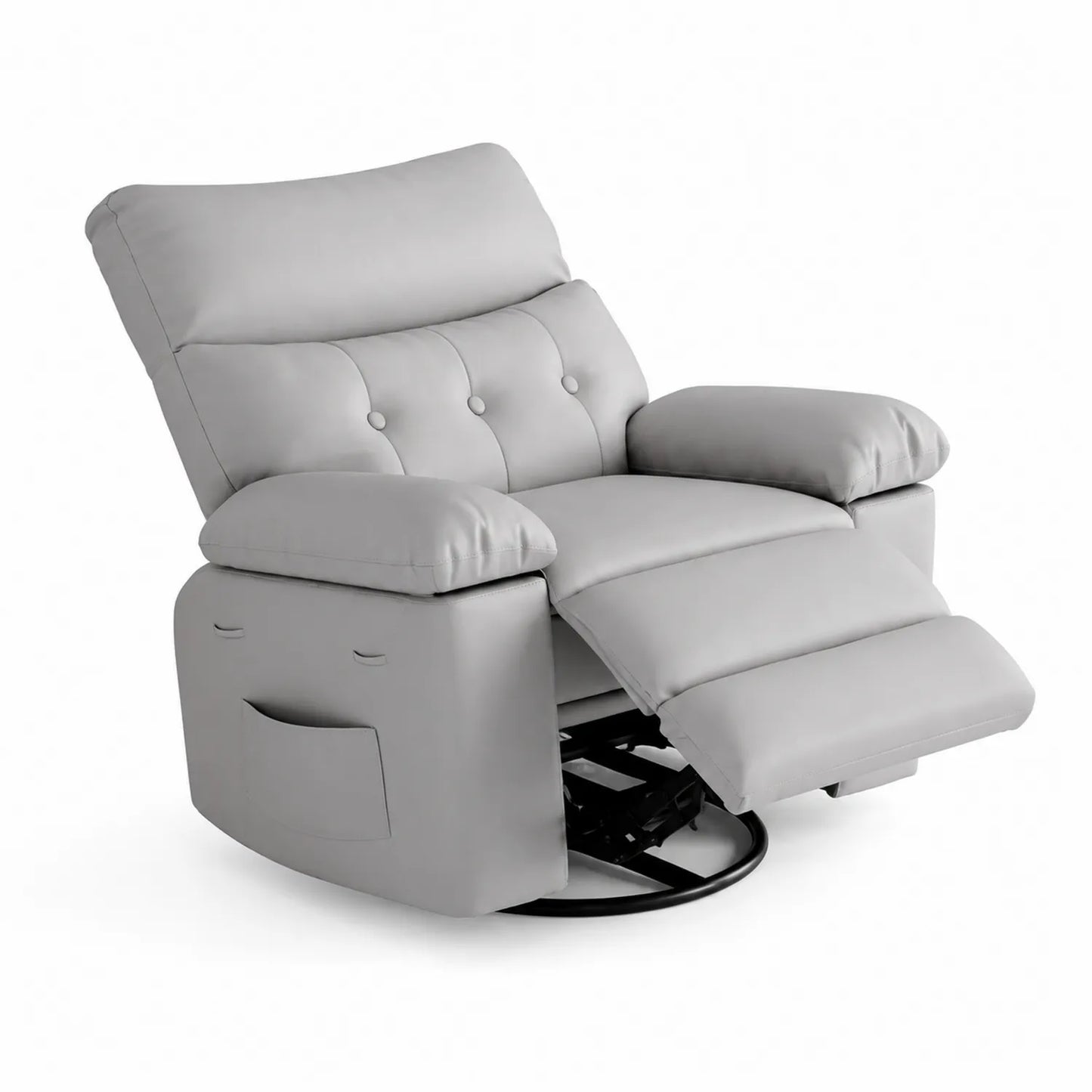 Sillón Reclinable Giratorio de Cuero Sintético Gris