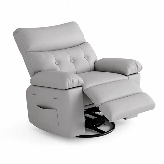 Sillón Reclinable Giratorio de Cuero Sintético Gris