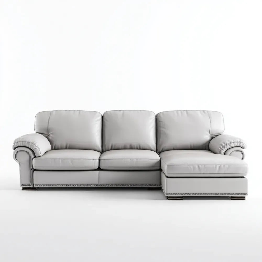 Sectional Sofa Set Leather Upholstery 200x85x80 cm – Light Gray – Classic Design