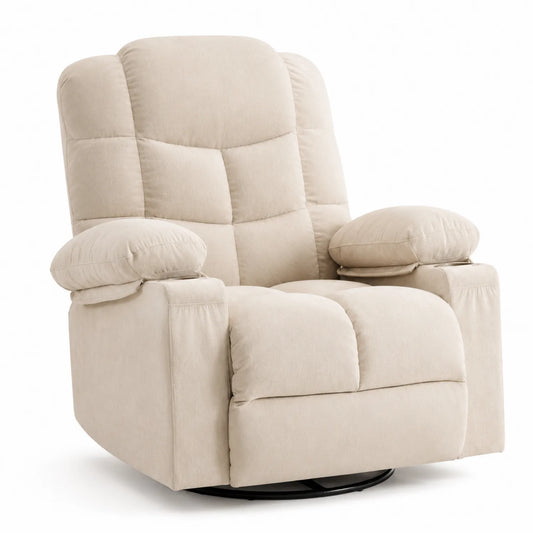 Sillón reclinable beige de microfibra con base giratoria