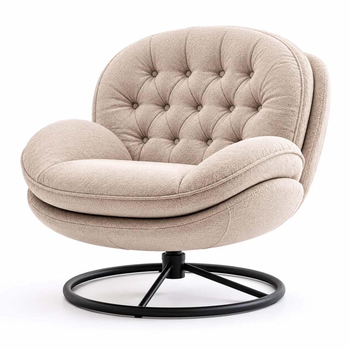 Silla Giratoria de Tela Beige con Base de Metal