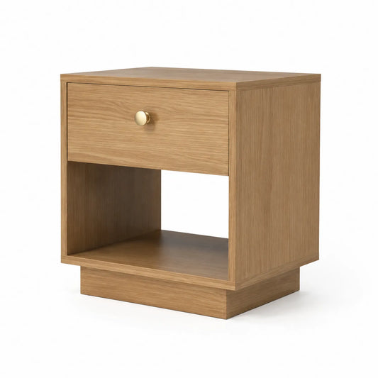 Mesita de noche de madera de roble con acabado natural 50x40x60 cm