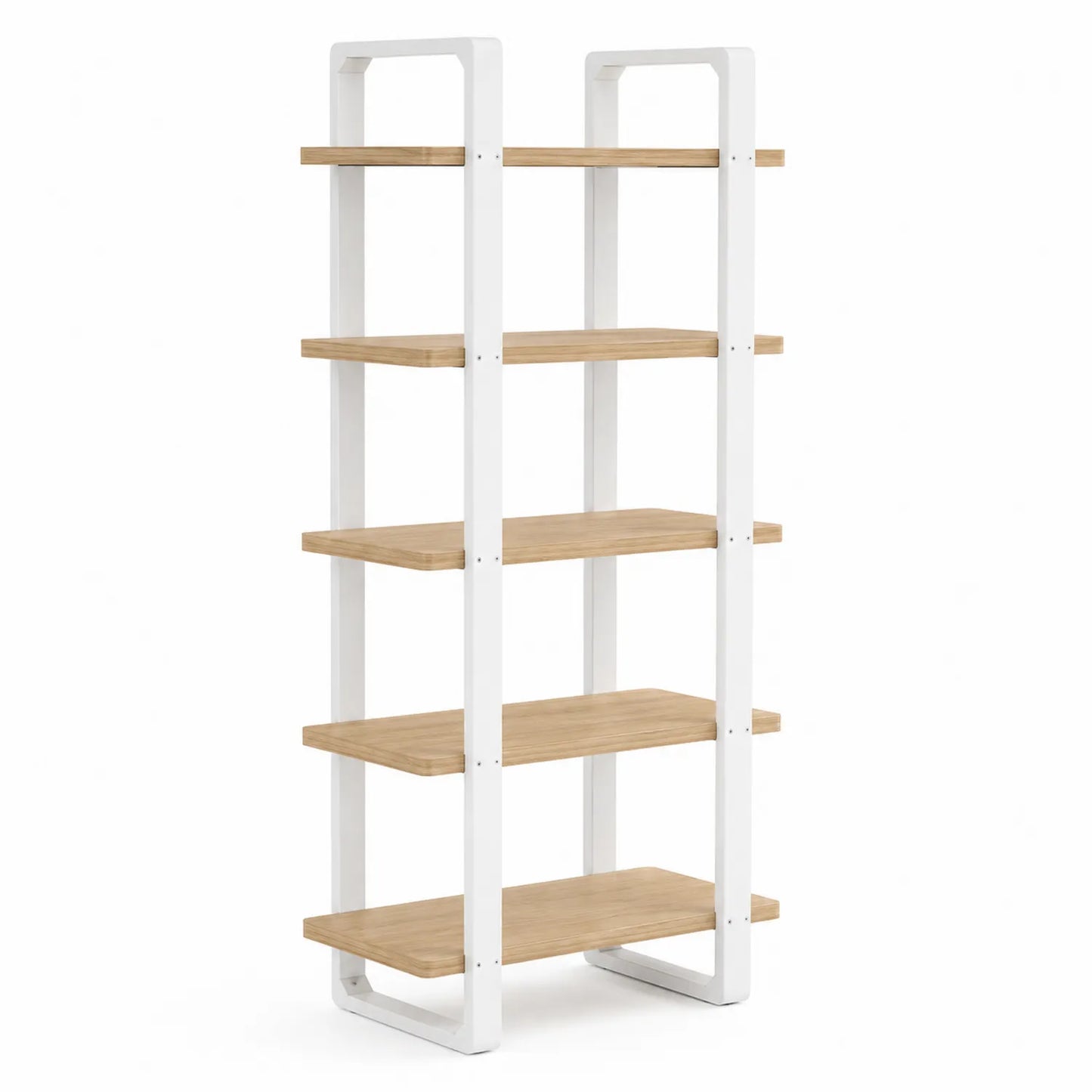 Estantería de pie de MDF y metal, 180x80x35 cm, blanco y roble claro