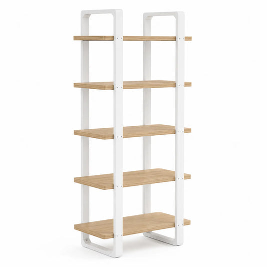Estantería de pie de MDF y metal, 180x80x35 cm, blanco y roble claro