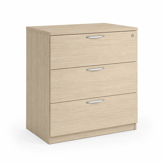 Archivador de madera de 3 cajones con tiradores de metal