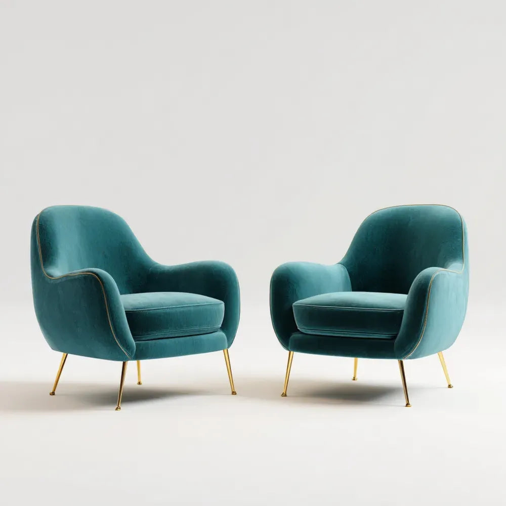 Velvet Upholstered Armchairs Set of 2 – Teal Blue – Modern Design 78x82x85 cm
