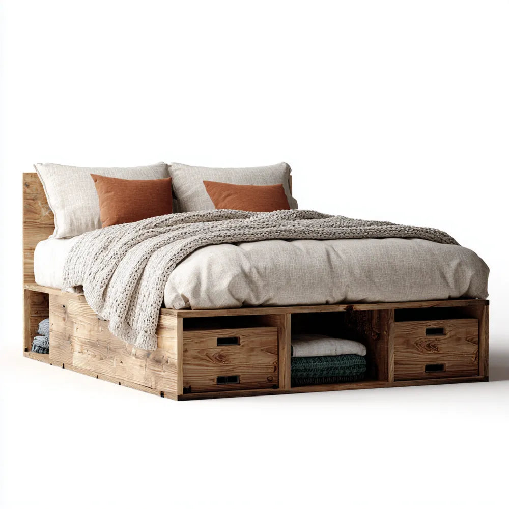 Double Bed 200x140x50 cm Solid Pine Wood with Storage Drawers - Rustic Brown