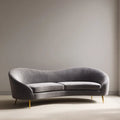 Velvet Upholstered Curved Sofa - 220x90x75 cm - Grey - Modern Elegance