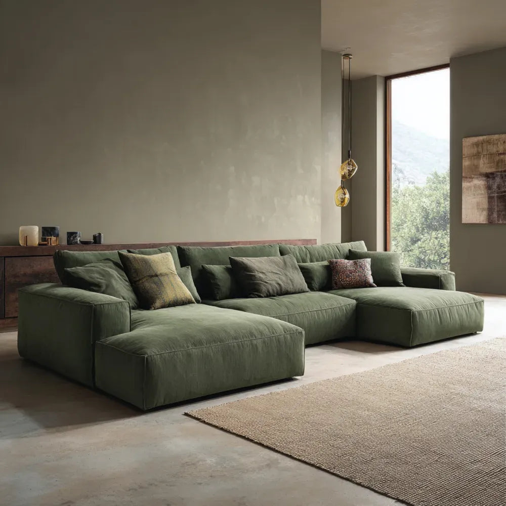 Sectional Sofa Fabric Upholstered 300x200x75 cm - Olive Green - Modern Design
