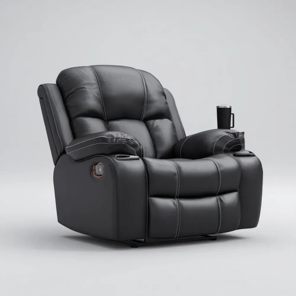 Recliner Chair Faux Leather Black 85x90x105 cm with Cup Holder and Massage Function