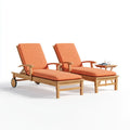 Outdoor Patio Recliner Set Teak Wood 200x65x90 cm – Orange Cushions – Adjustable Backrest